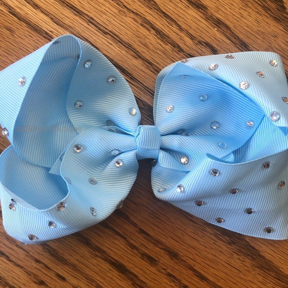 Baby Blue 6" Rhinestone Boutique Bow  (2) 5B1840  Handmade NWT Boutique